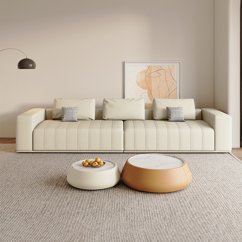 Piano Key Cat Scratch Leather Sofa Solid Wood Frame Living Room Small Apartment Modern Simple Cream Style Straight Row Leather Art Sofa