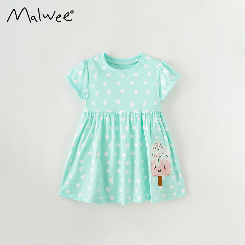 Vestido de Princesa para Niña de Algodón con Cuello Redondo y Manga Corta