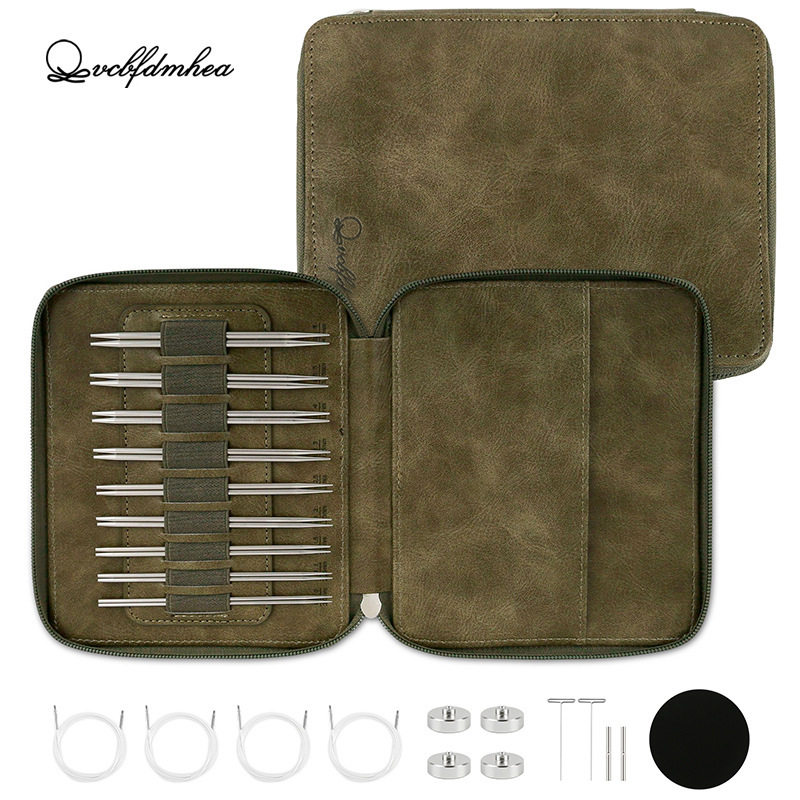 Qvcbf 304 Solid Stainless Steel Detachable Circular Knitting Needle Set, Knitting Tools for Sweaters, Fine Gauge 9 Pieces