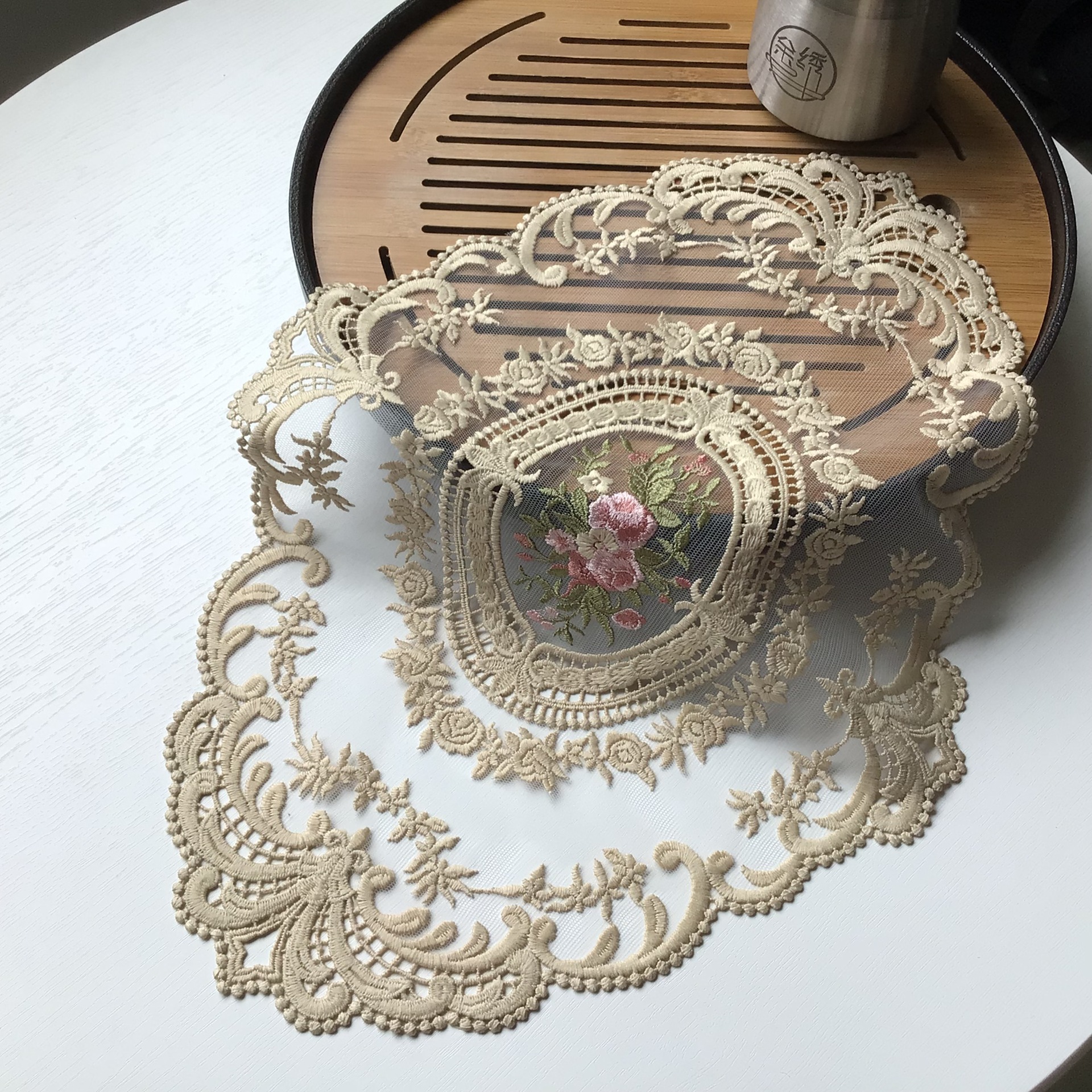 Encaje mantel posavasos estilo europeo Vintage bordado encaje cubierta a prueba de polvo toalla mesa de café estera accesorios de tiro mantel decorativo bandera