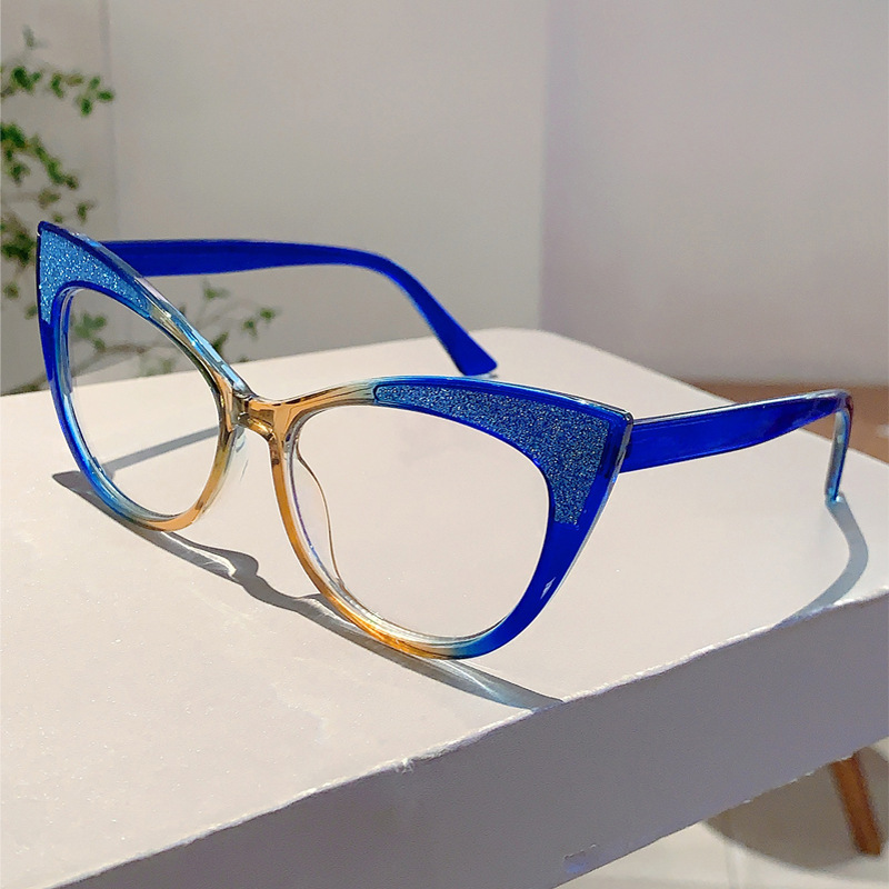 Katzenauge großer Rahmen personalisierte Kontrastfarbe Anti-Blaulicht-Brille trendige hochwertige No-Grade-Flachspiegel_voghion.com