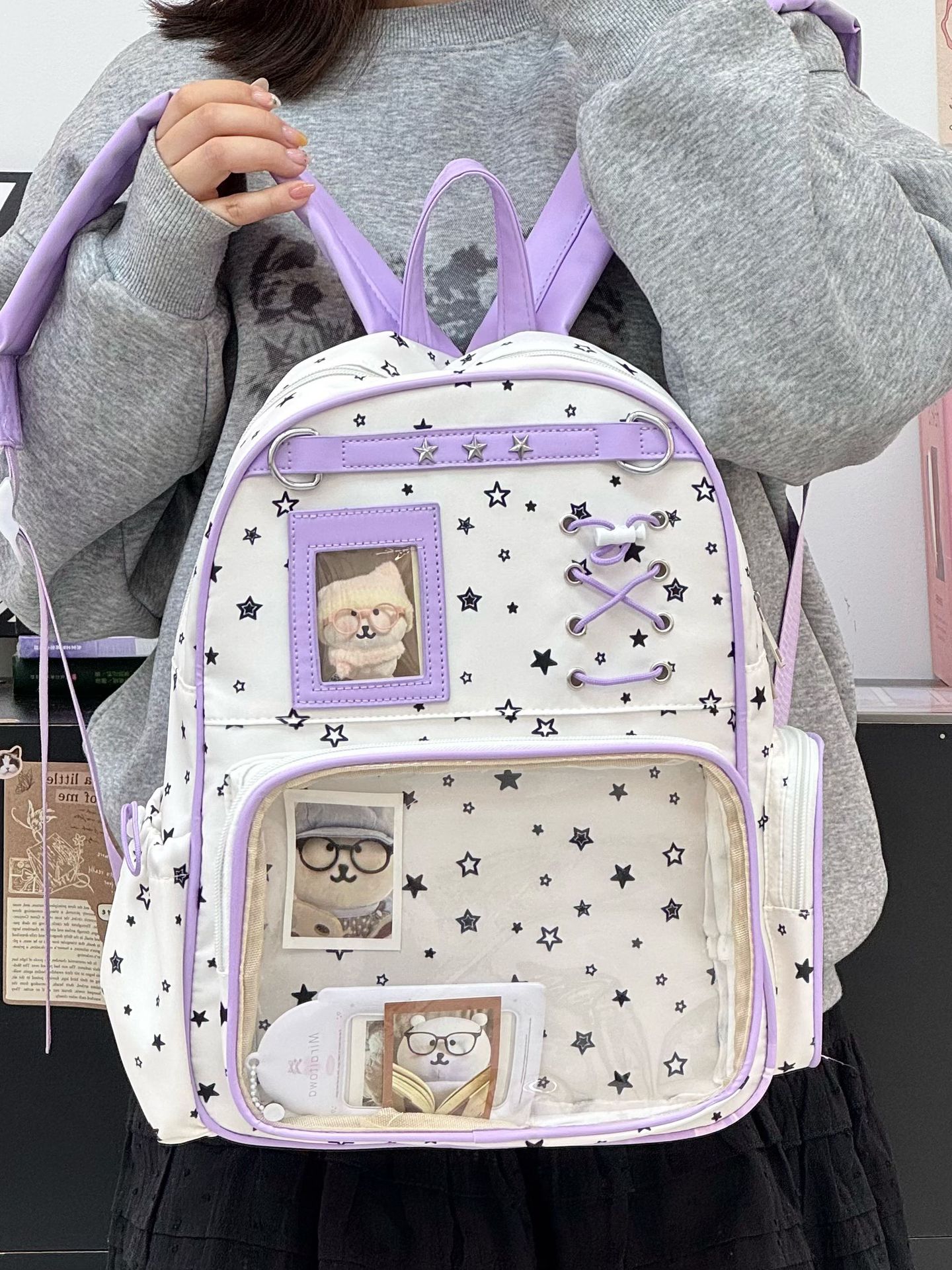 2026 Korean version fresh and sweet schoolbag for girls, cute star-shaped backpack for junior high and high school girls, lightweight double shoulder bag