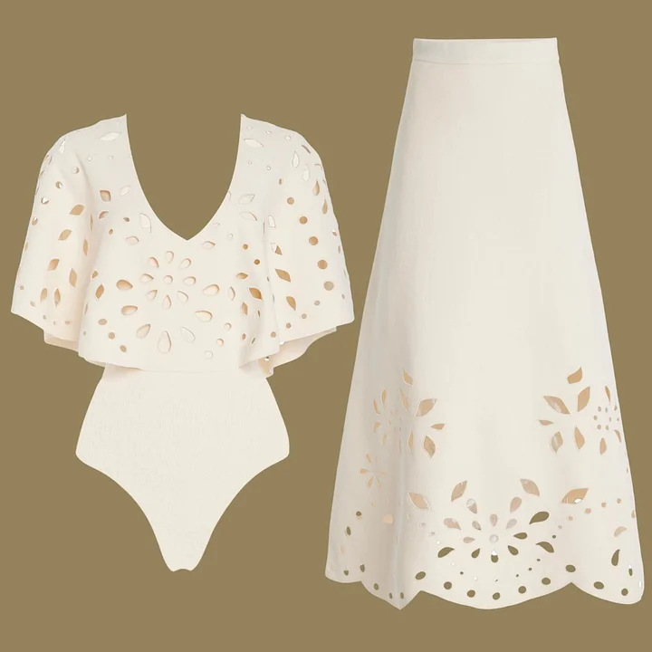 GraceChic 2025 European And American Swimwear New Solid Color Laser Hollow High-End Swimsuit Set For Women Cross-Border Hot Item_voghion.com