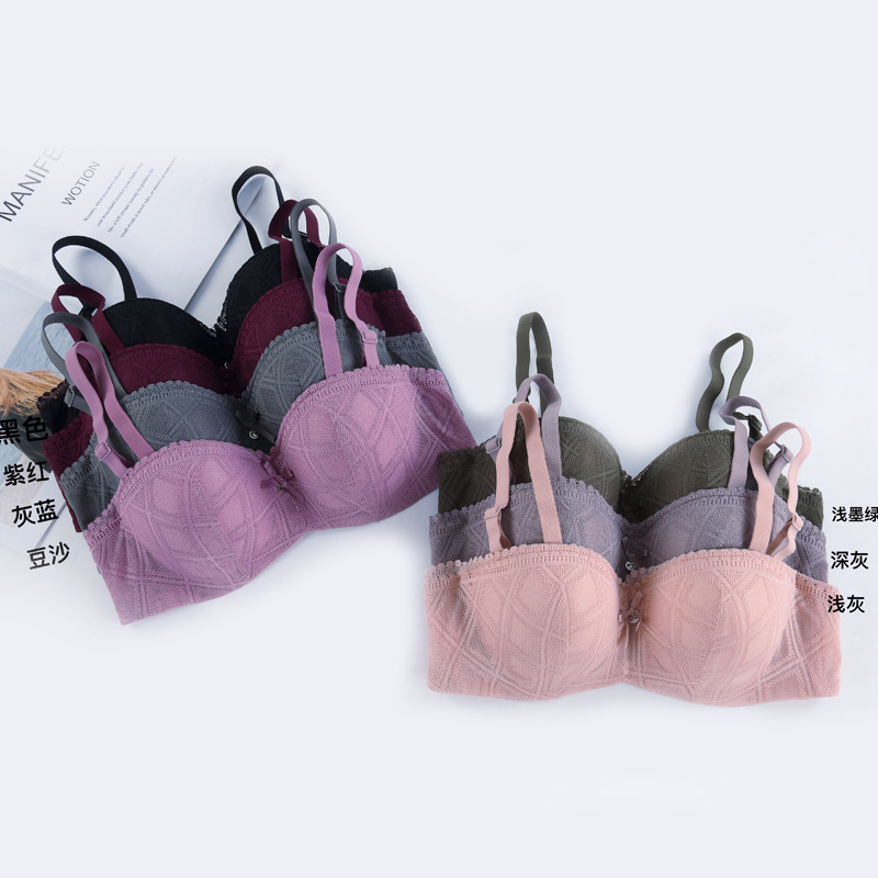 1/2 media taza de ropa interior con borde de encaje para mujer, correa para el hombro, copa de espesor medio desmontable con anillo de acero, sujetador de mujer recogido en stock