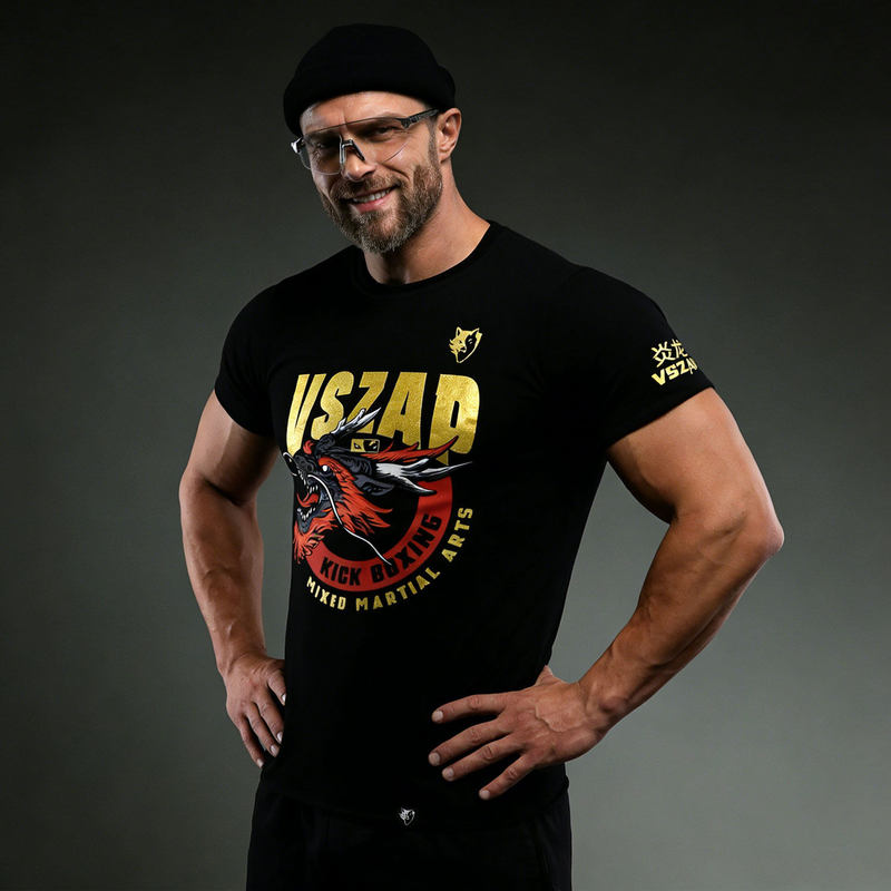 Vszap Golden Rock Style Short-Sleeved T-Shirt Men's Black Printed Round Neck Loose Sports Gym Top Vszap Golden Rock Style Short-Sleeved T-Shirt Men's Black Printed Round Neck Loose Sports Gym Top