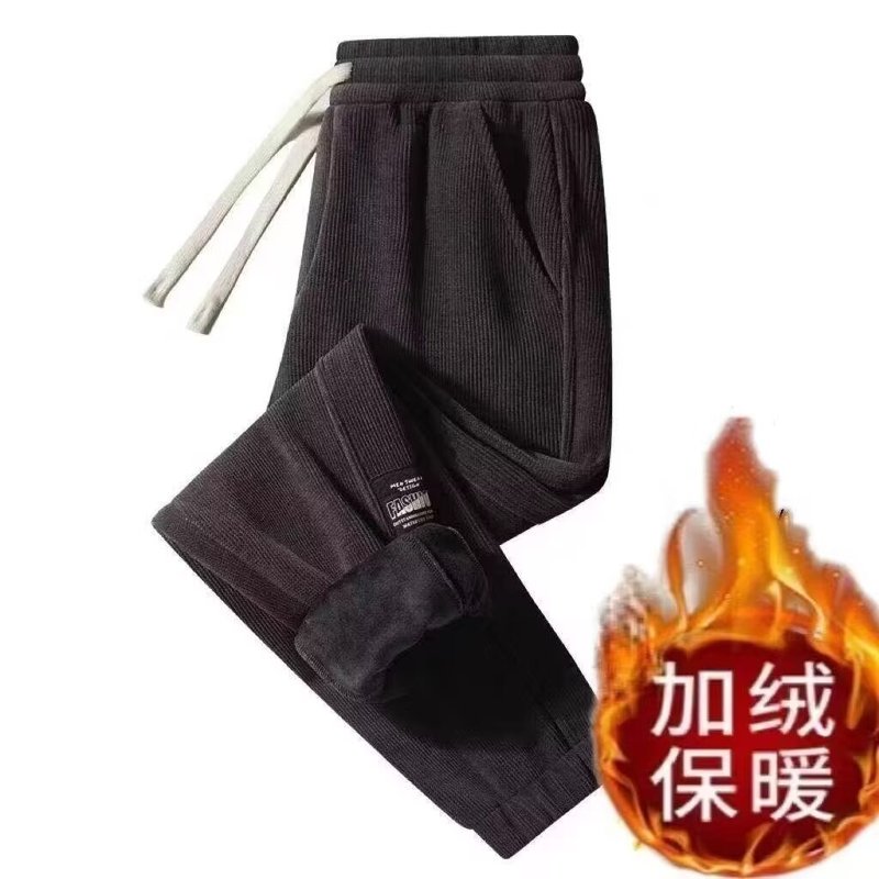 秋冬季男士舒适灯芯绒休闲保暖长裤男简约加绒加厚运动宽松长裤|undefined