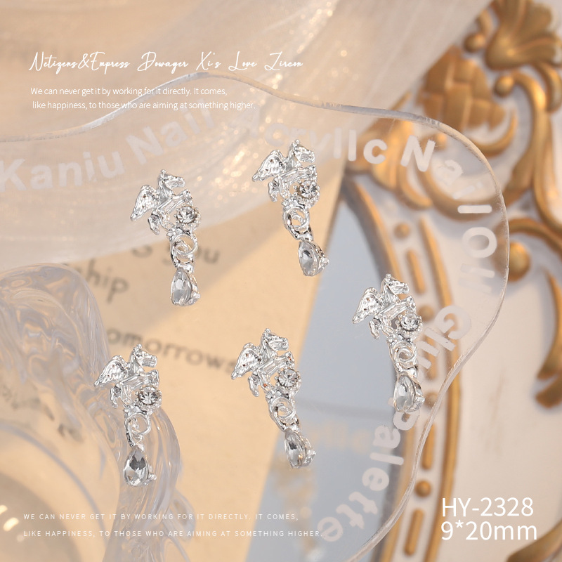 Nueva joyería de aleación de manicura completa diamante borla arco corona plata uñas manicura joyería accesorios al por mayor