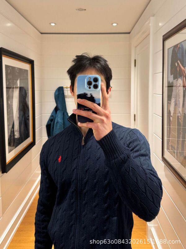 原厂高品质Ralph@拉夫25ss拉链纯色小马刺绣麻花立领针织毛衣外套|undefined