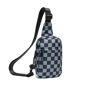 Cross-Border Portable Outdoor Waterproof Crossbody Bag Black and White Checkered Trendy Brand Fashion Casual Sports Shoulder Bag Men's and Women's Chest Bag