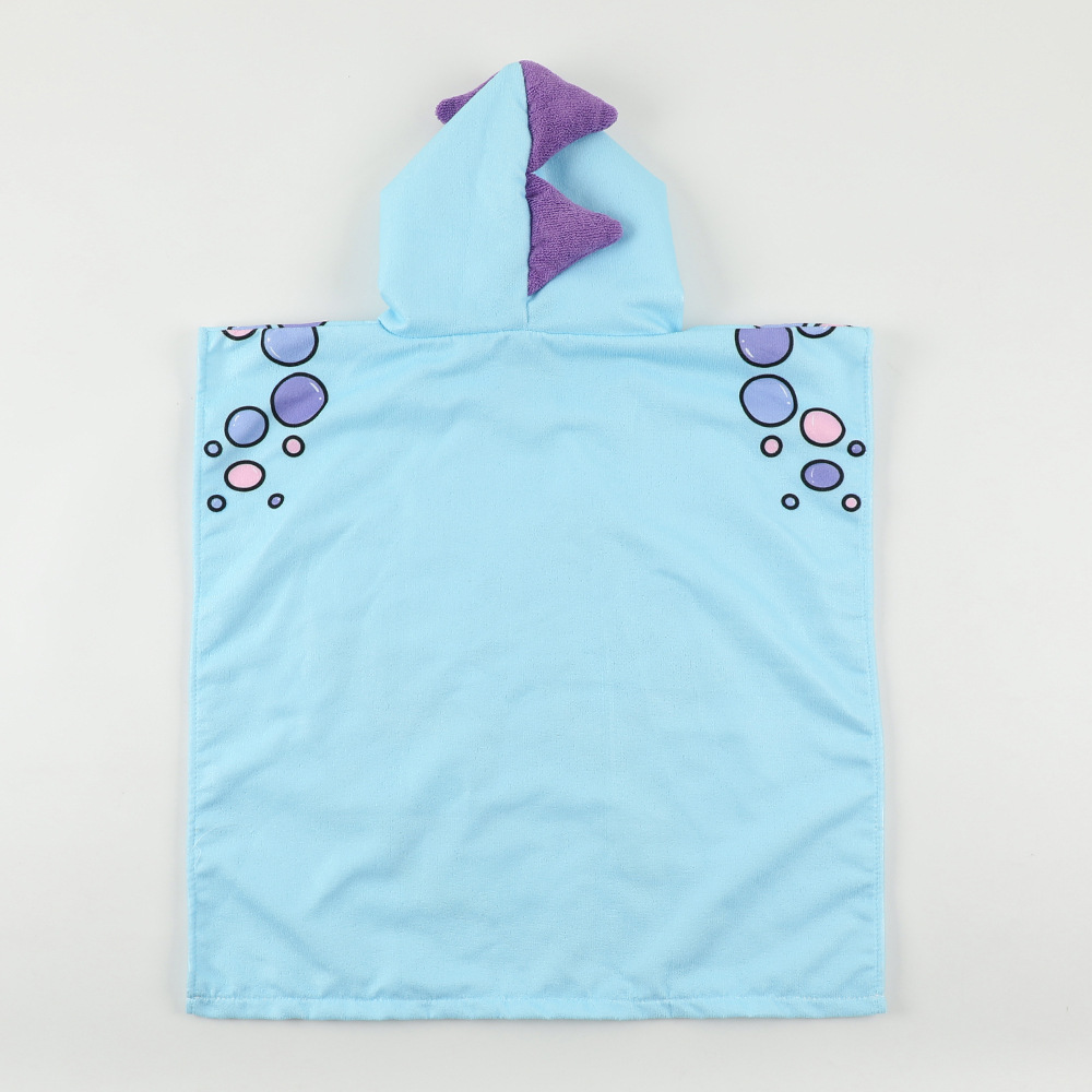 Suministro directo de fábrica de tela de felpa linda ropa de playa estampada para niños, capa con capucha de secado rápido absorbente, suave y agradable para la piel