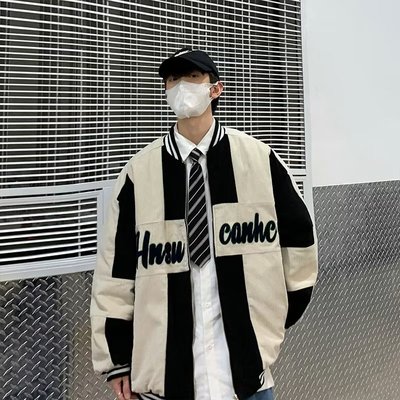 国潮原创复古拼色灯芯绒夹克男宽松百搭春秋季棒球服外套ins潮牌