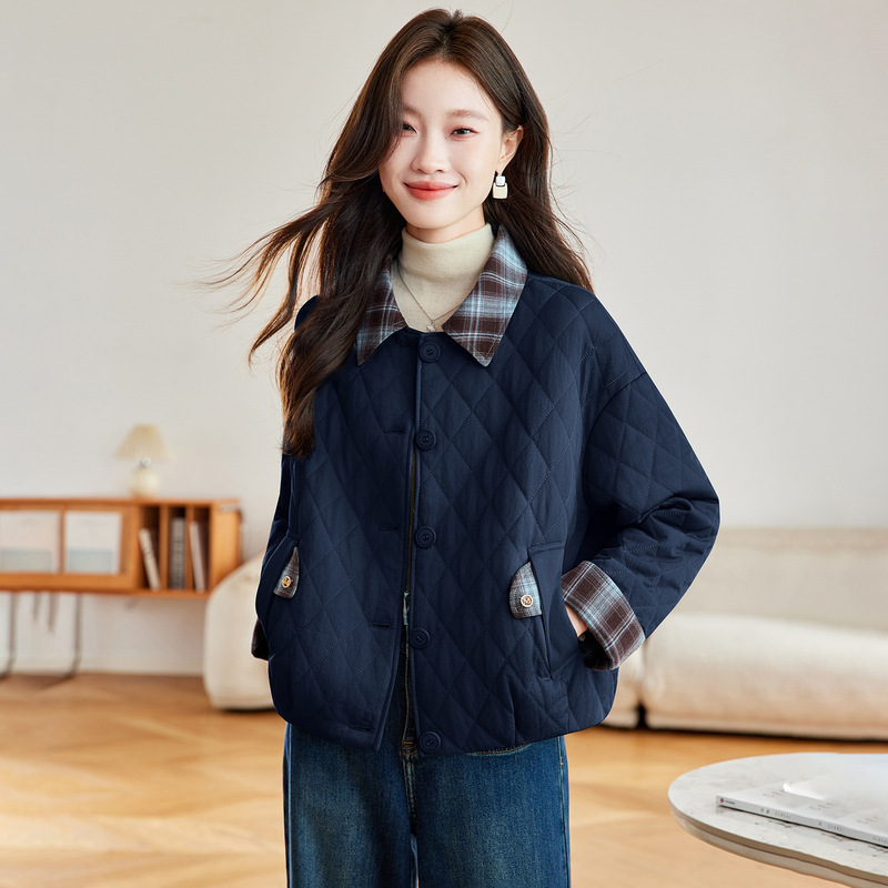 中年妈妈轻薄棉服外套2025新款宽松大码中老年女装拼接秋冬款棉衣|undefined