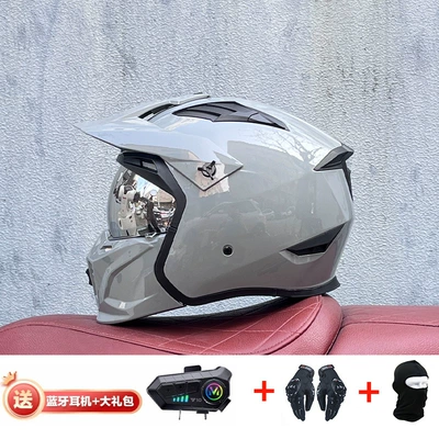Motorcycle Safety Supplies – Retro Removable 3C Combination Helmet - cement-ash-with-aurora-silver-y10-external-bluetooth-m