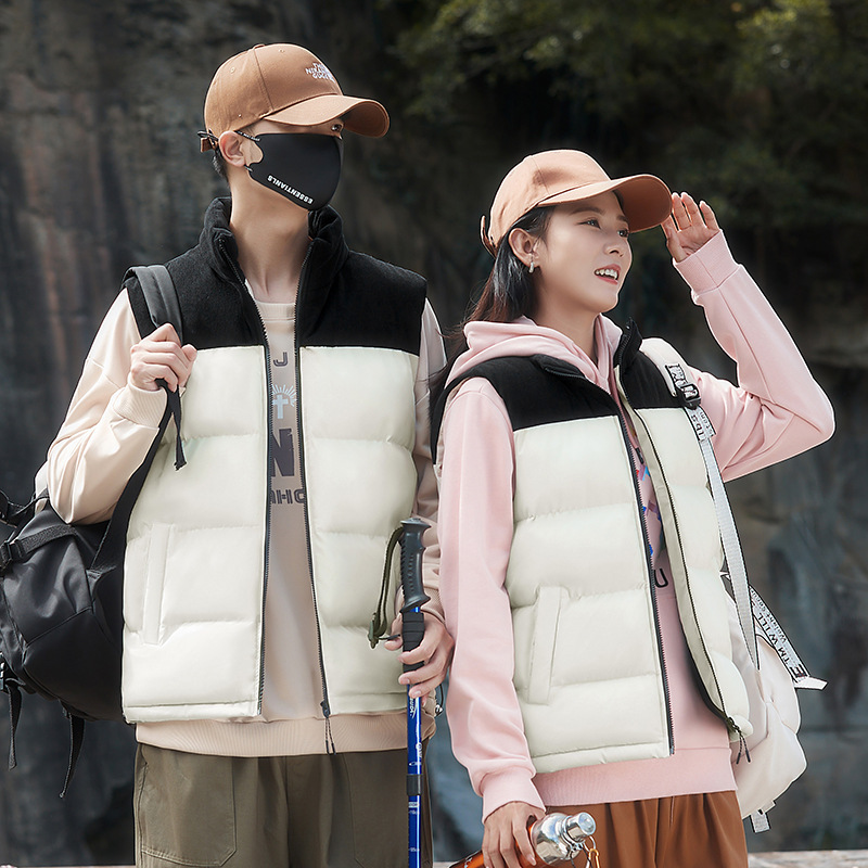 North Face Same Style Autumn and Winter New Cotton Vest Hong Kong Style Same Style Color-matching Trendy Brand for Men and Women Loose Men's Vertical Collar Vest Vest