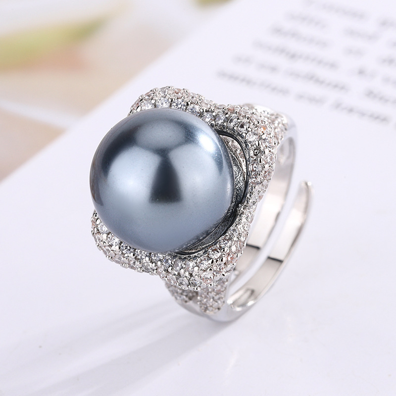 2024 nuevo estilo Zhuang Shengsheng joyería cobre chapado en platino perla anillo de textura de alta gama de nicho 14mm al por mayor