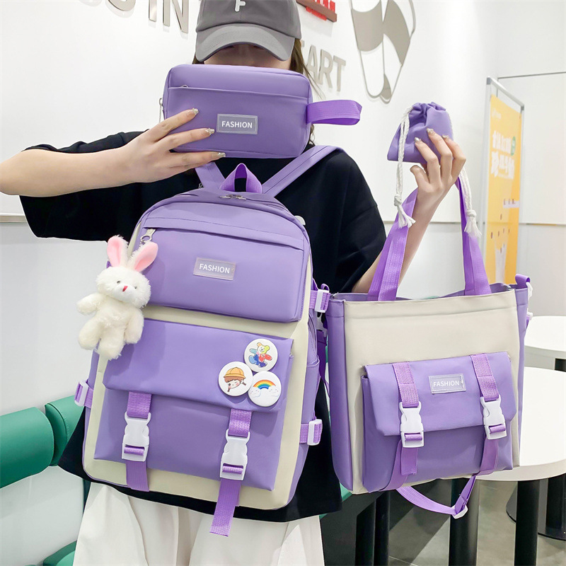 Simple New Style Student Schoolbag Five-Piece Set, Versatile Backpack for Middle and High School Students, Large Capacity Outdoor Travel Backpack