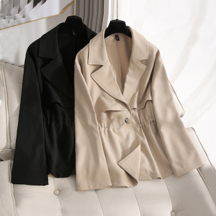 Chubby Autumn and Winter Women's Large Size Chic Top Chubby Girl's Suit Collar Slim Look Meat Covering Short Coat Coat Women's 2901