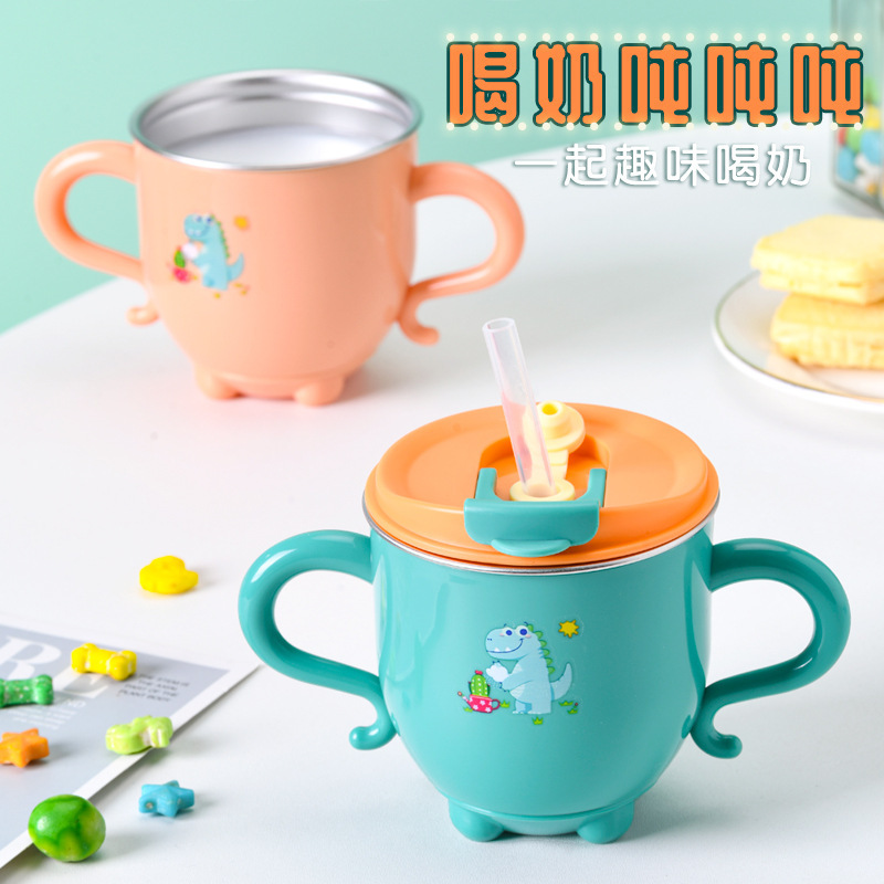 Colorful Childhood Children's 316 Stainless Steel Drinking Cup Milk Cup Baby with Scale and Handle Straw Cup