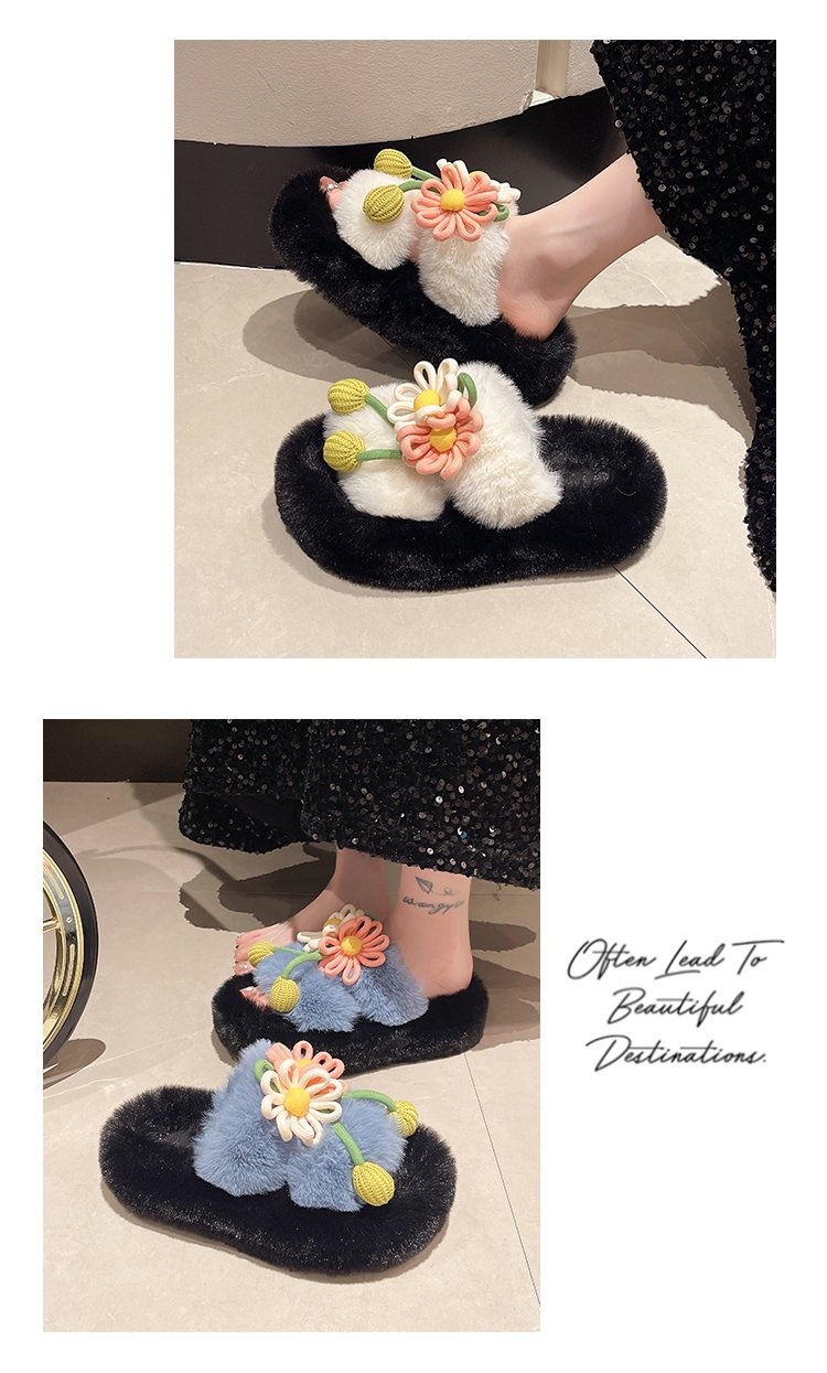 Fresh Flower Plüsch Damen, Bequem Casual, Leicht zu tragen, Hausschuhe fürs Büro, Baumwollpantoffeln mit dicker Sohle,_voghion.com