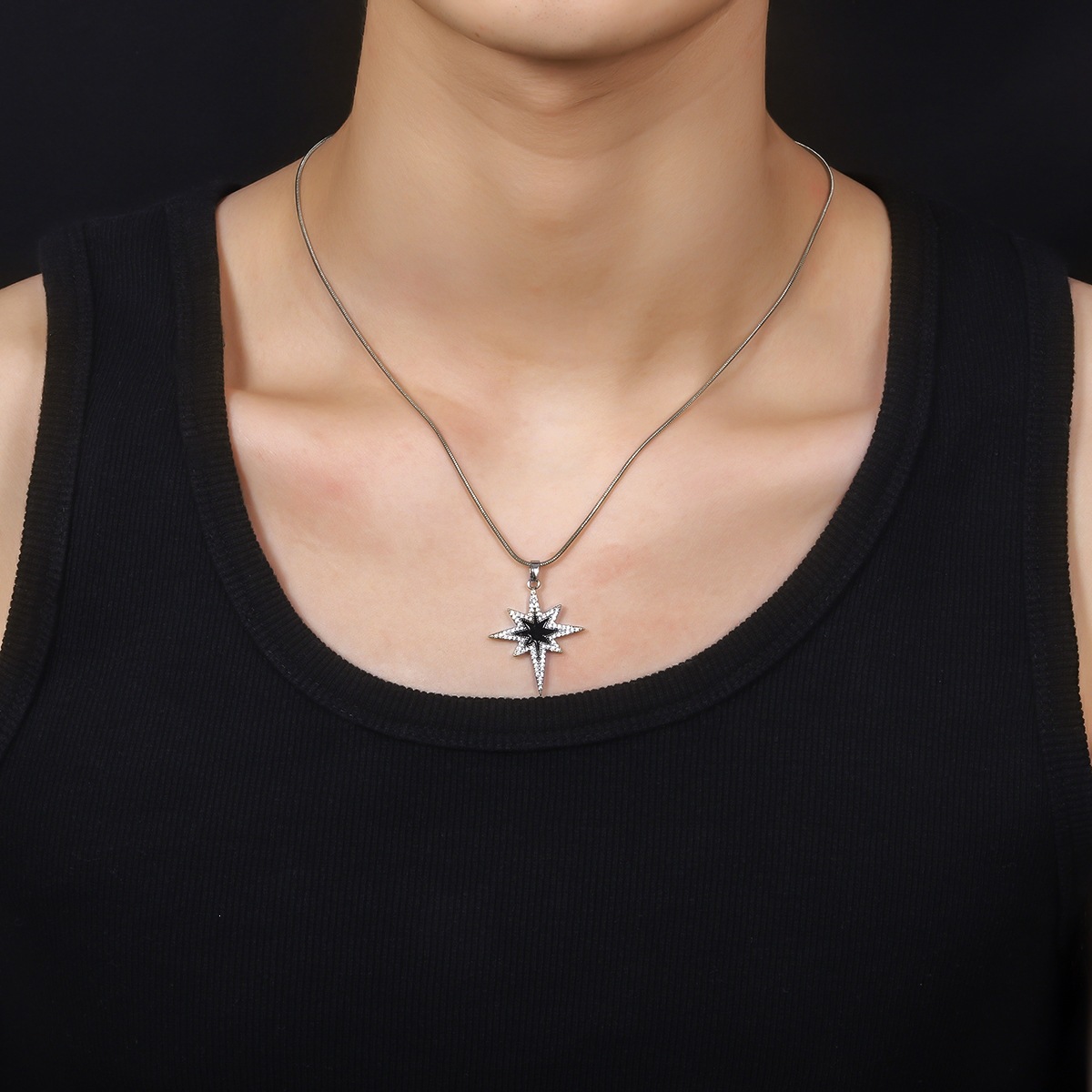 European American Cross-border Eight-pointed Star Pendant Necklace Men, Trendy Unique Simple Neck Accessory, Fashionable_voghion.com
