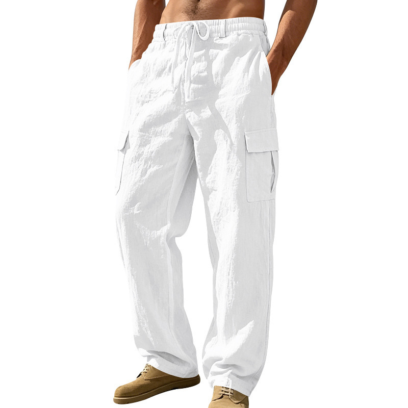 KOOSSOASIS Men's Summer Linen Overalls Loose Breathable Casual Pants Cotton And Linen Beach Pants_viptrois.com