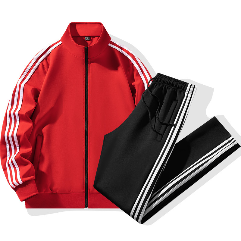 Comercio exterior transfronterizo hombre tres barras collar juego deportivo logotipo personalizado primavera y otoño ocio dos piezas juego de soporte de compra grupal image 4