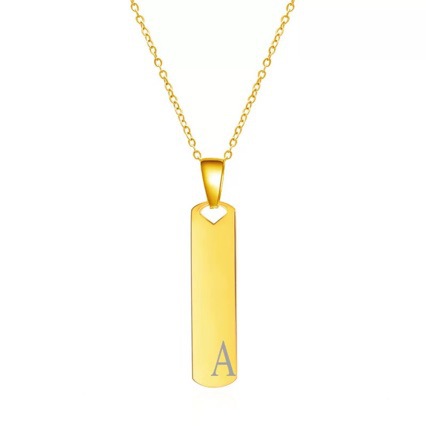 Stainless Steel 26 Letter Necklace For Men Rectangular Pendant_voghion.com