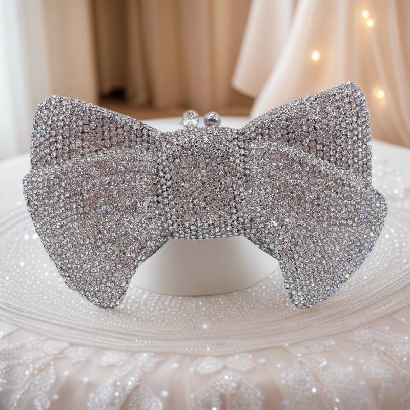 Bolso de arco transfronterizo nuevo arco de diamantes bolso de banquete de diamantes bolso de mano de mujer bolso de maquillaje pastel