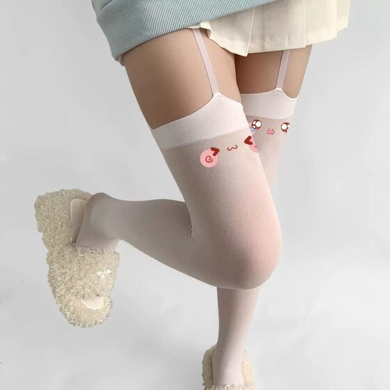 Original Lolita Cartoon Comic Print Sling Stockings Velvet Over-the-Knee Stockings High-Barrel Expression Cute Stockings