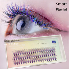 藍+紫混合彩色單簇假睫毛女嫁接分段式 自然仿真芭比夾心仙女朵毛