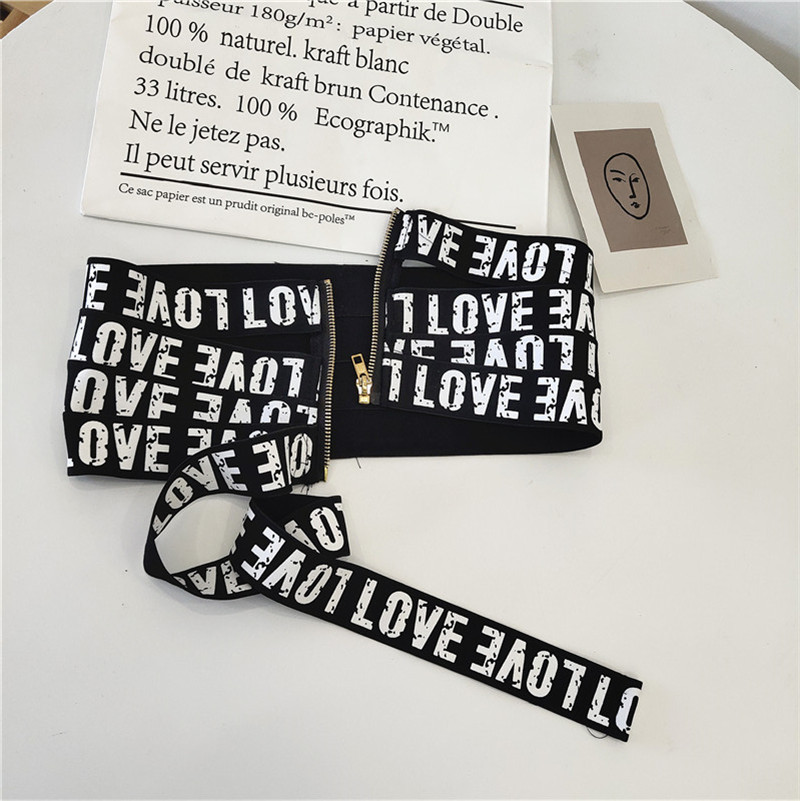 Carta de las mujeres elástico ancho de la cintura sello cinturón ancho cremallera cuerpo que forma moda prendas de vestir exteriores accesorios camisa vestido cinturón decorativo