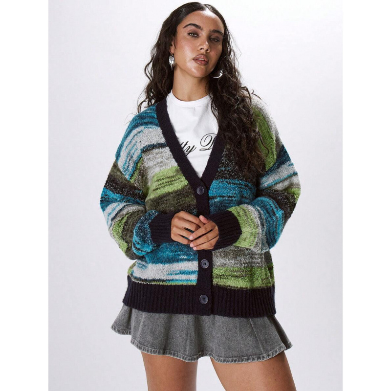 Cross-Border Knitwear Trimmed Marble Knitted Cardigan Spring and Summer Casual Y2K90S Stripes