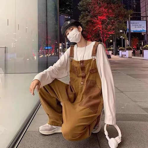 American-style overalls for men and women, autumn and winter fashion brand retro workwear one-piece overalls, casual loose wide-leg pants, trendy