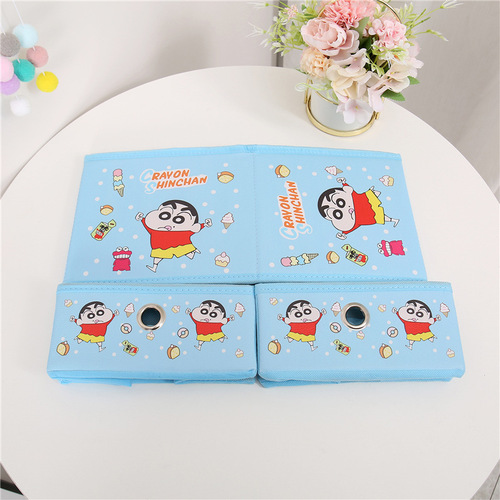 New cartoon double-layer PU round hole storage box office bedroom desktop drawer-type foldable storage box