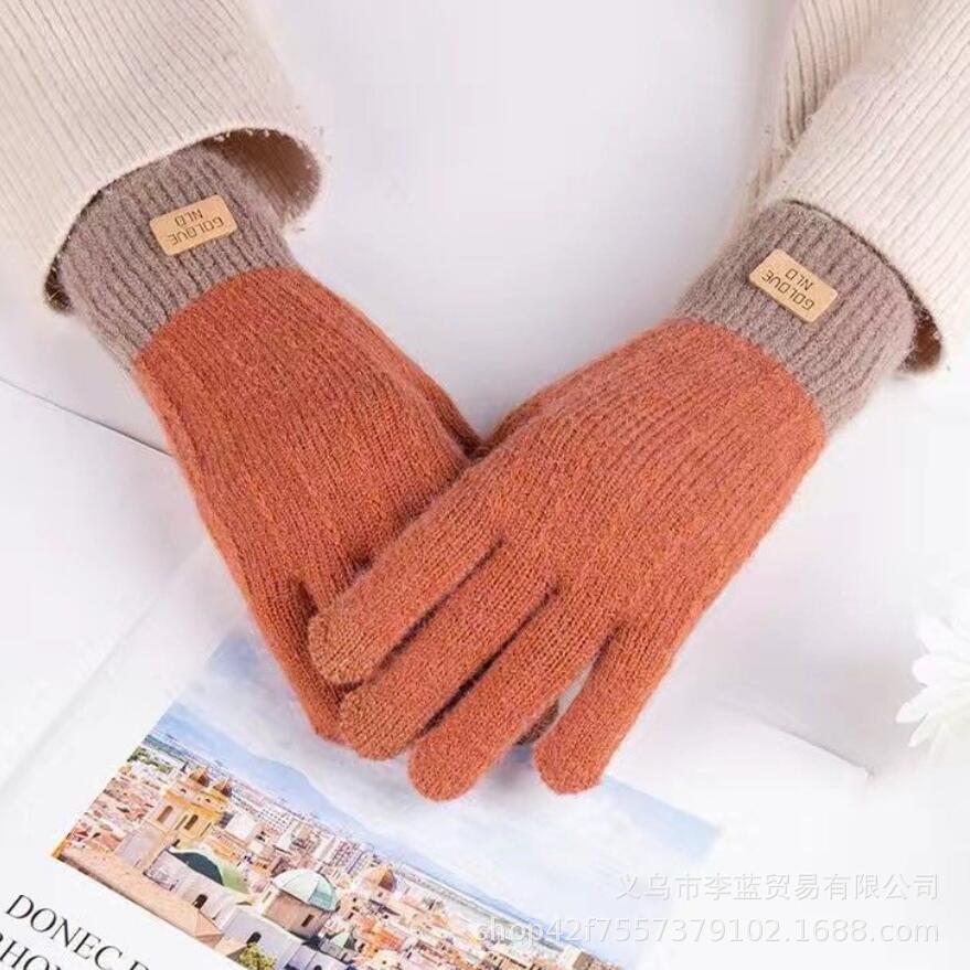 En stock invierno pantalla táctil Cachemira guantes de punto al aire libre ciclismo engrosada forrado de lana estudiantes guantes calientes para hombres y mujeres