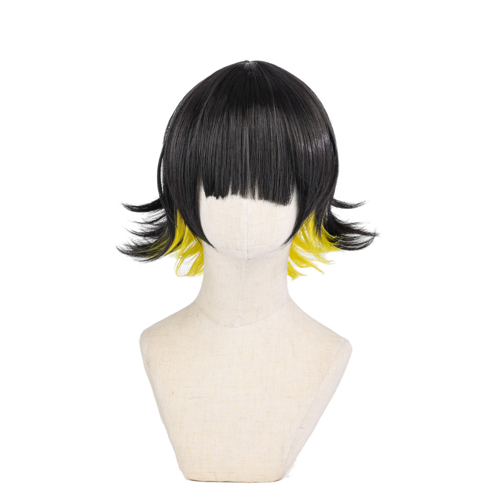 Synthetische Perücke Blue Prison Bee Joy Back COS Kurzhaar-Perücke im Double-Color-Block-Stil_voghion.com