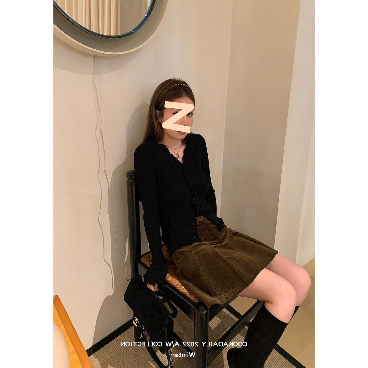 现货】人鱼_时装周复古灯芯绒百褶裙裤女秋冬季高腰a字显瘦半身裙