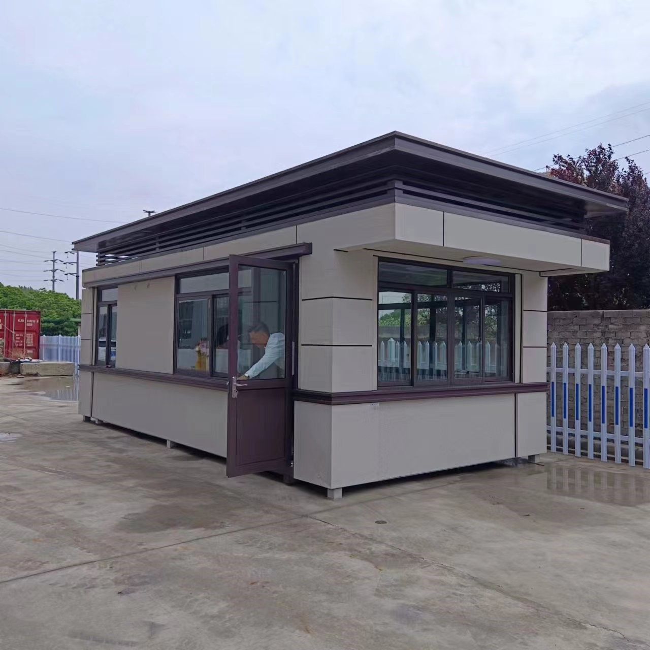 小区保安亭成品真石漆值班休息室活动门房工厂门卫岗亭传达室厂家-阿里巴巴