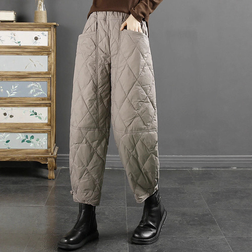 Down cotton pants for women, winter new style high-waist large-size loose casual Harlan warm straight cotton pants