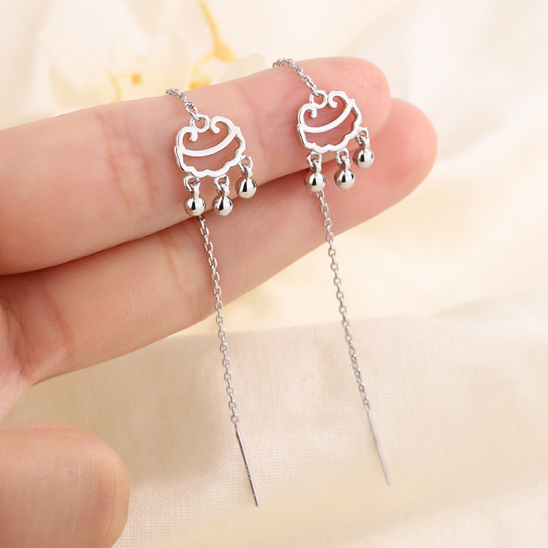 S925平安鎖耳線女小眾設計耳環氣質高級感流蘇耳墜民族風耳飾