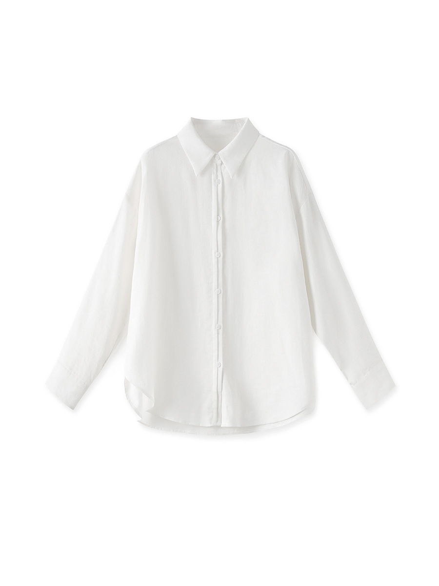 Áo sơ mi nữ linen tay dài cổ bẻ phong cách tiền cũ — Màu trắng