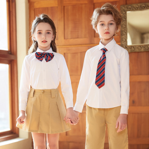 Boy's white shirt children's white shirt small child school uniform performance performance suit spring long sleeve girl's white shirt