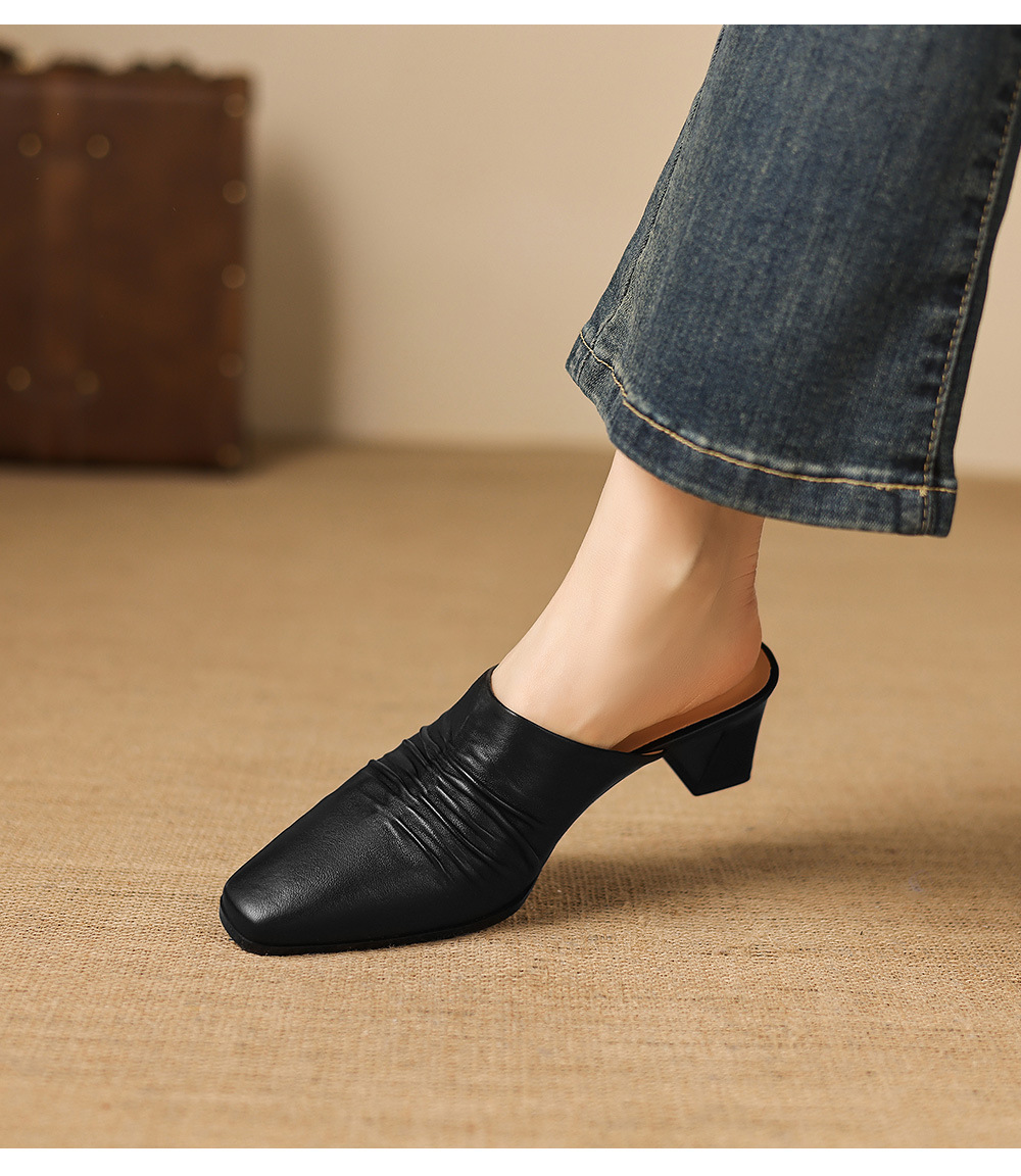Sandal cao gót nữ mũi kín gót hở, gót 5 cm — đen chi tiết 10