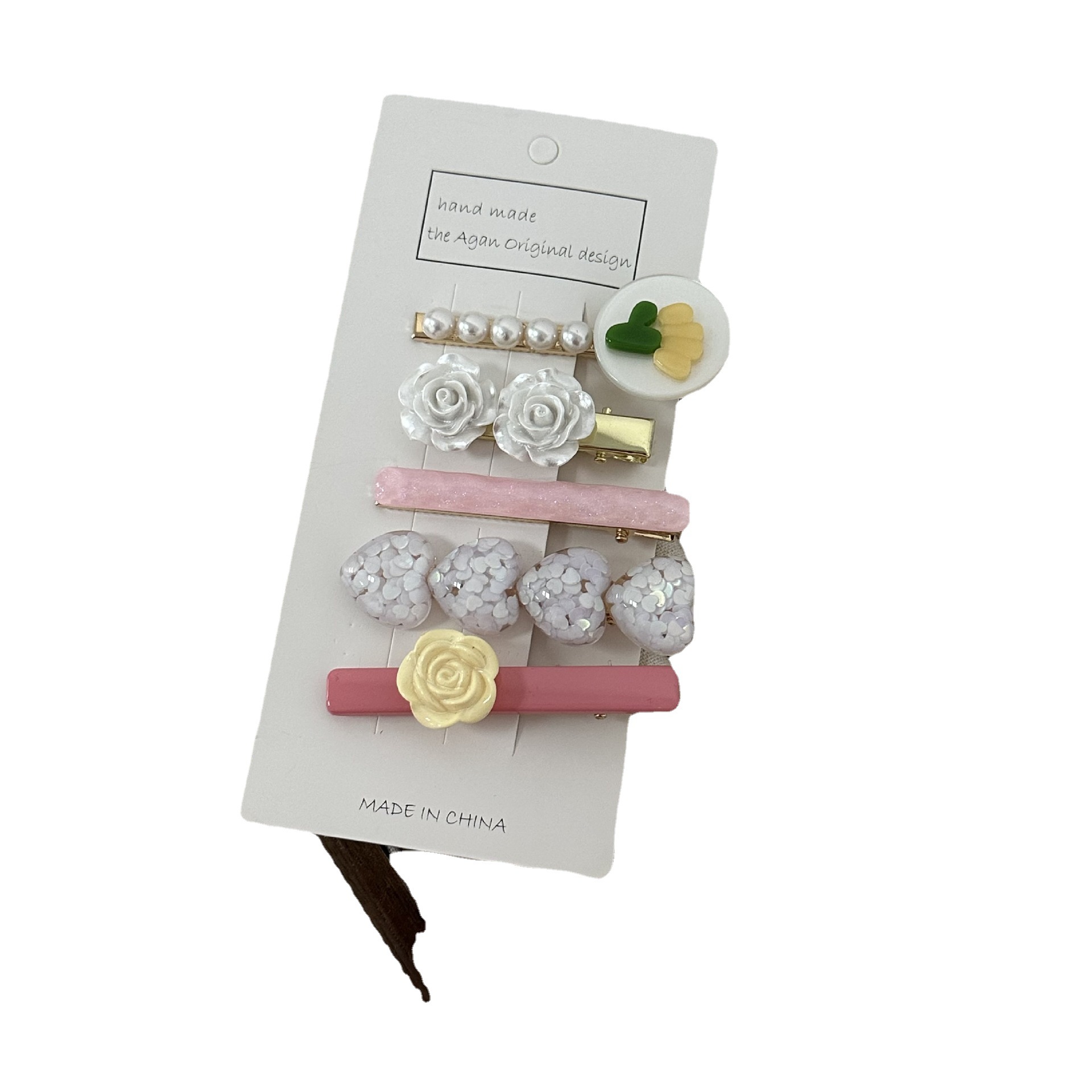 Set di forcine per capelli da cinque pezzi ~ French Pearl Love Cream Tulip Hairpin Broken Hair Bangs Side Clip Hair Accessories_voghion.com