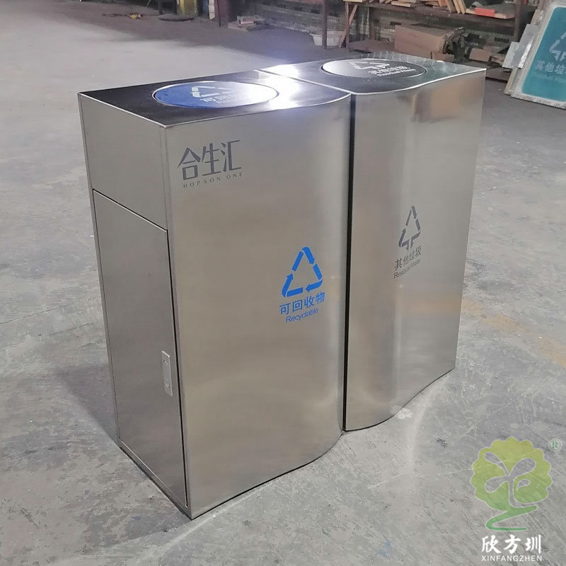 室内购物商场摇摆盖组合式不锈钢分类垃圾桶商用侧开门金属果皮箱