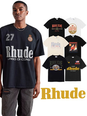 国境を越えた貿易アメリカのトレンディなブランド Rhude デザイン半袖メンズとレディースのハイストリート ルーズ カジュアル コットン プリント T シャツ