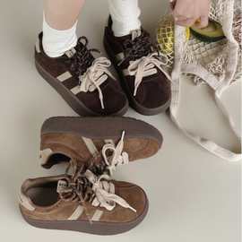 龍林2025新款秋冬季复古德训鞋女磨砂绒面厚底松糕休闲鞋百搭板鞋