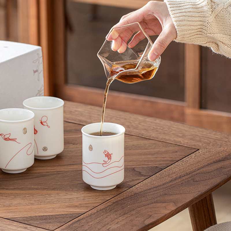 Taza de cerámica original de estilo nacional Wenchuang Taza de té cuatro conjuntos de cajas de regalo con logotipo impreso