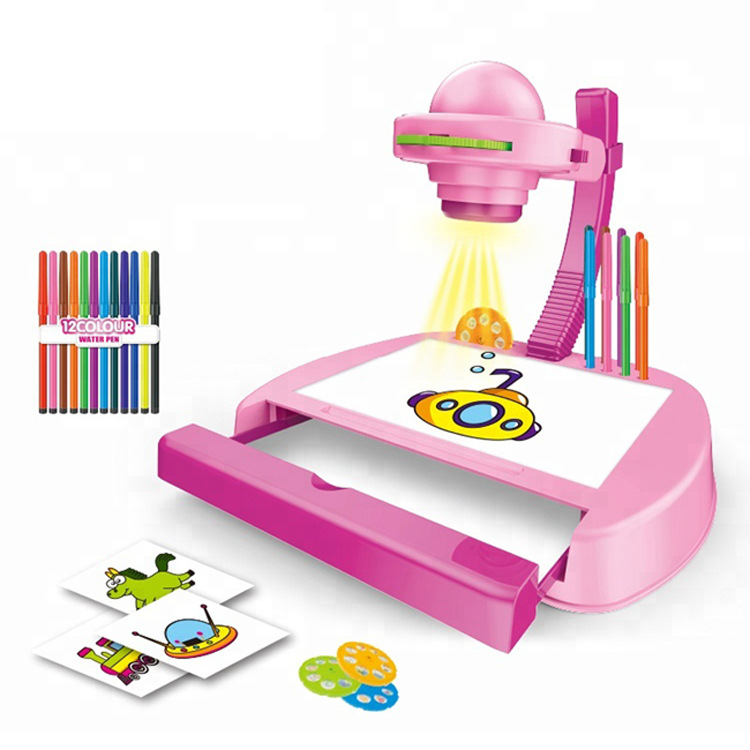Amazon Hot Kidsren's Smart Projection Painting Table Lighting Study Table Writing Board Pink Color Box Packaging