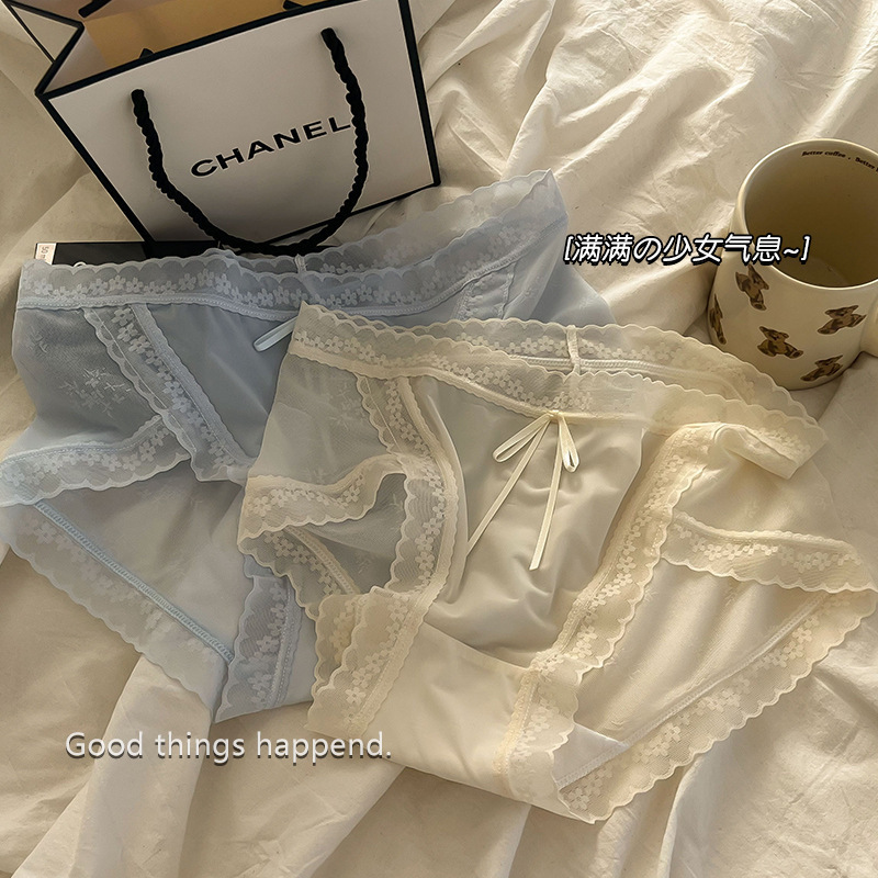 Butterfly Flower-Lace Underwear Women's Traceless Summer Thin Ice Silk Antibacterial Pure Cotton Crotch Sexy Pure Desire Girls Born